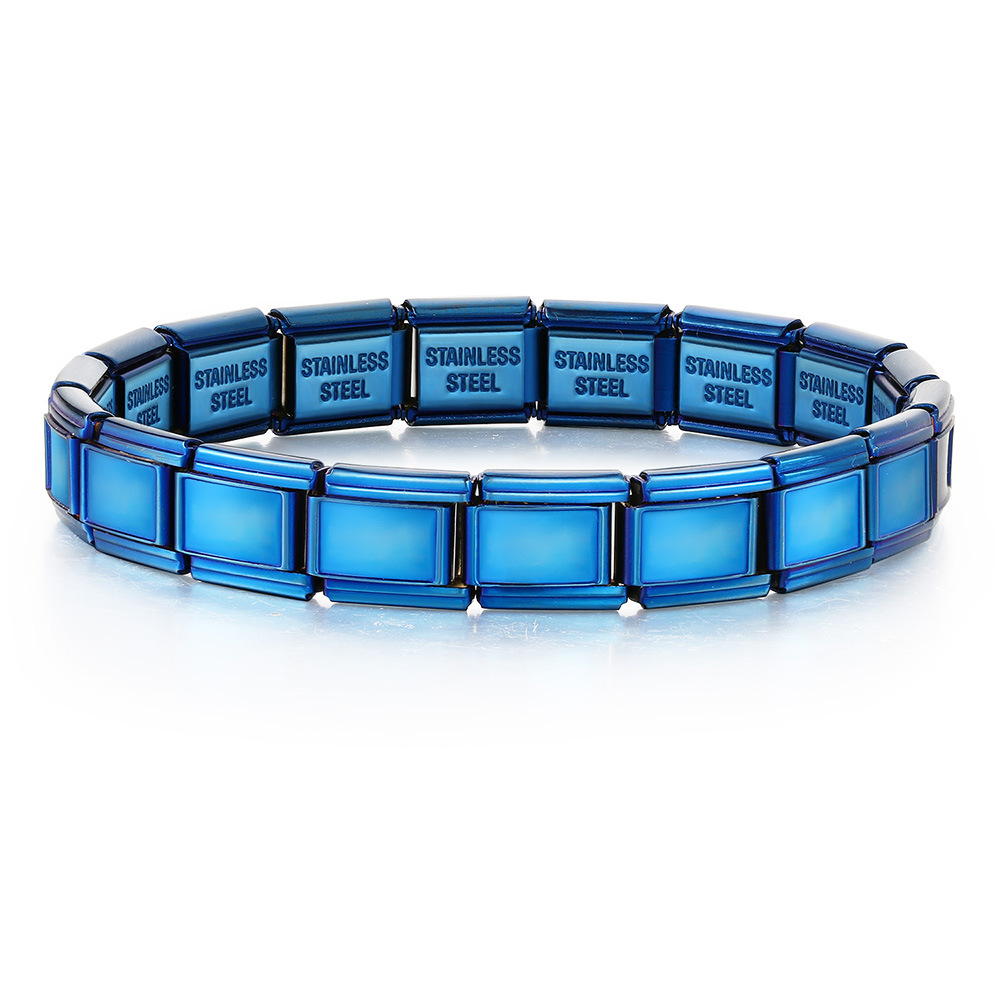 Rectangular concave wide-format basic modular bracelet, stainless steel, handmade DIY Italian bracelet basic chain