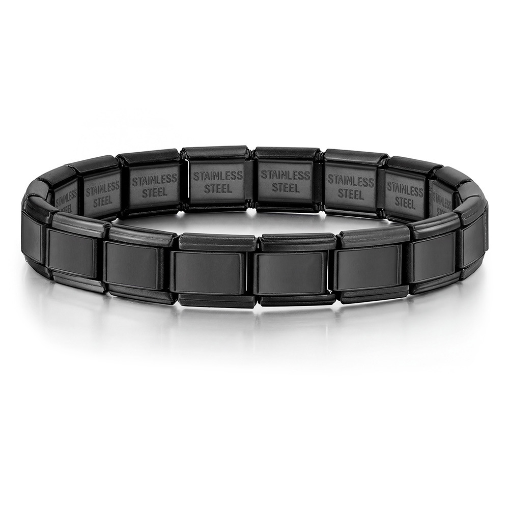 Rectangular concave wide-format basic modular bracelet, stainless steel, handmade DIY Italian bracelet basic chain