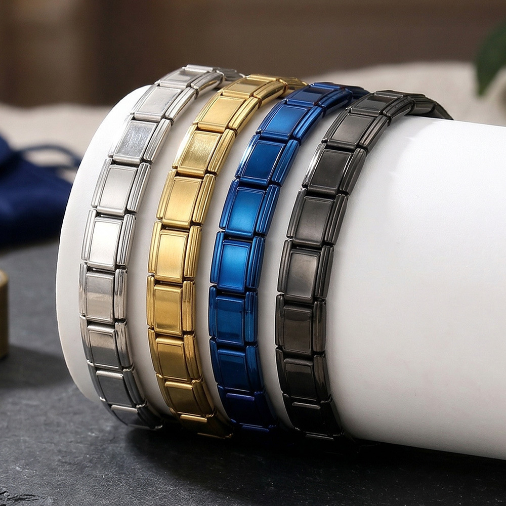 Rectangular concave wide-format basic modular bracelet, stainless steel, handmade DIY Italian bracelet basic chain
