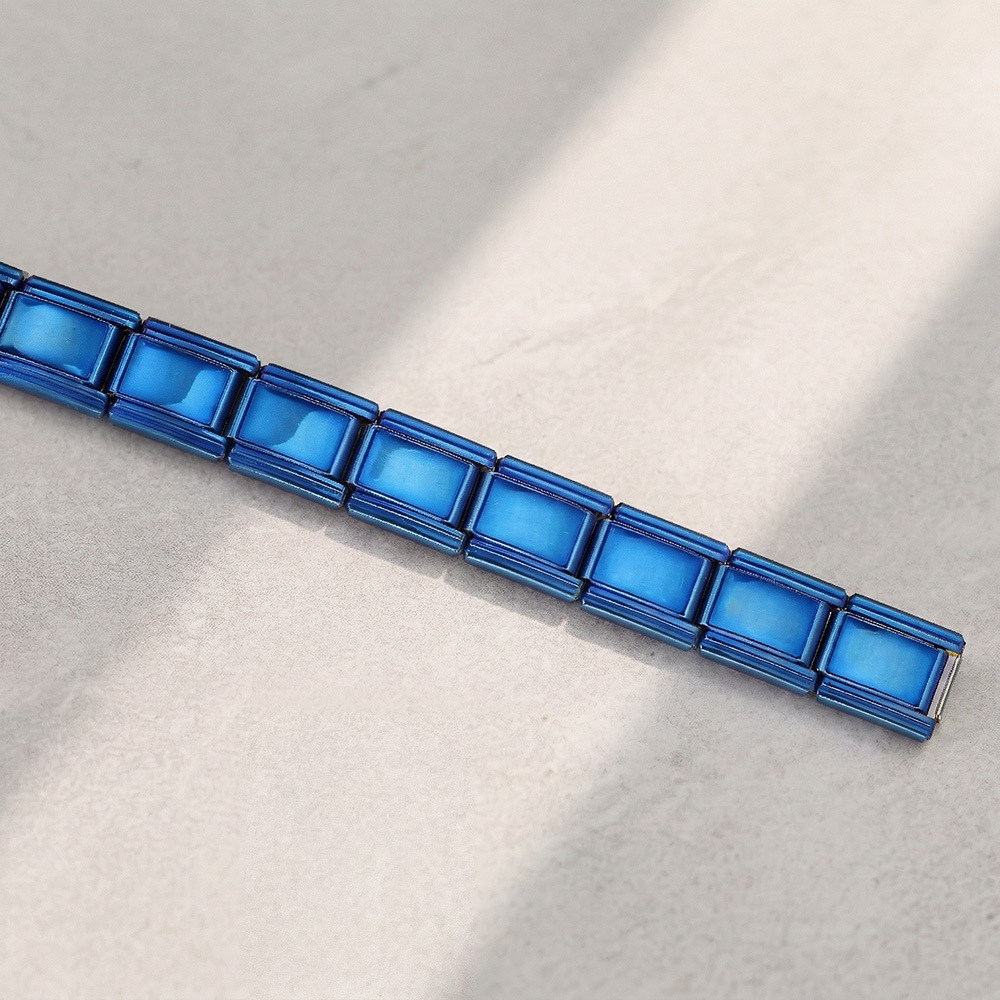 Rectangular concave wide-format basic modular bracelet, stainless steel, handmade DIY Italian bracelet basic chain
