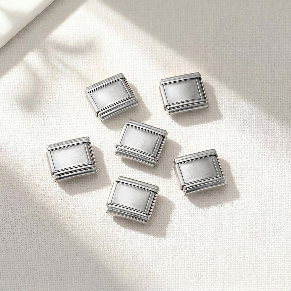Rectangular concave wide-format basic modular bracelet, stainless steel, handmade DIY Italian bracelet basic chain