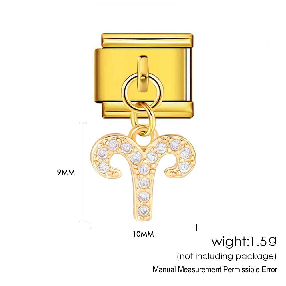 12 Zodiac Signs Miniature Pendant Italian Modular Bracelet with Stainless Steel Zircon Hook DIY Elastic Bangle Accessories