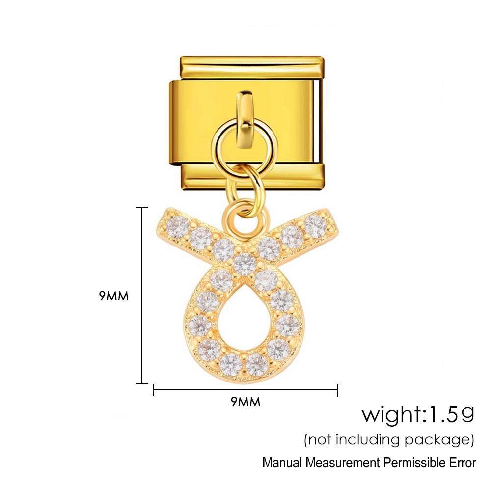12 Zodiac Signs Miniature Pendant Italian Modular Bracelet with Stainless Steel Zircon Hook DIY Elastic Bangle Accessories
