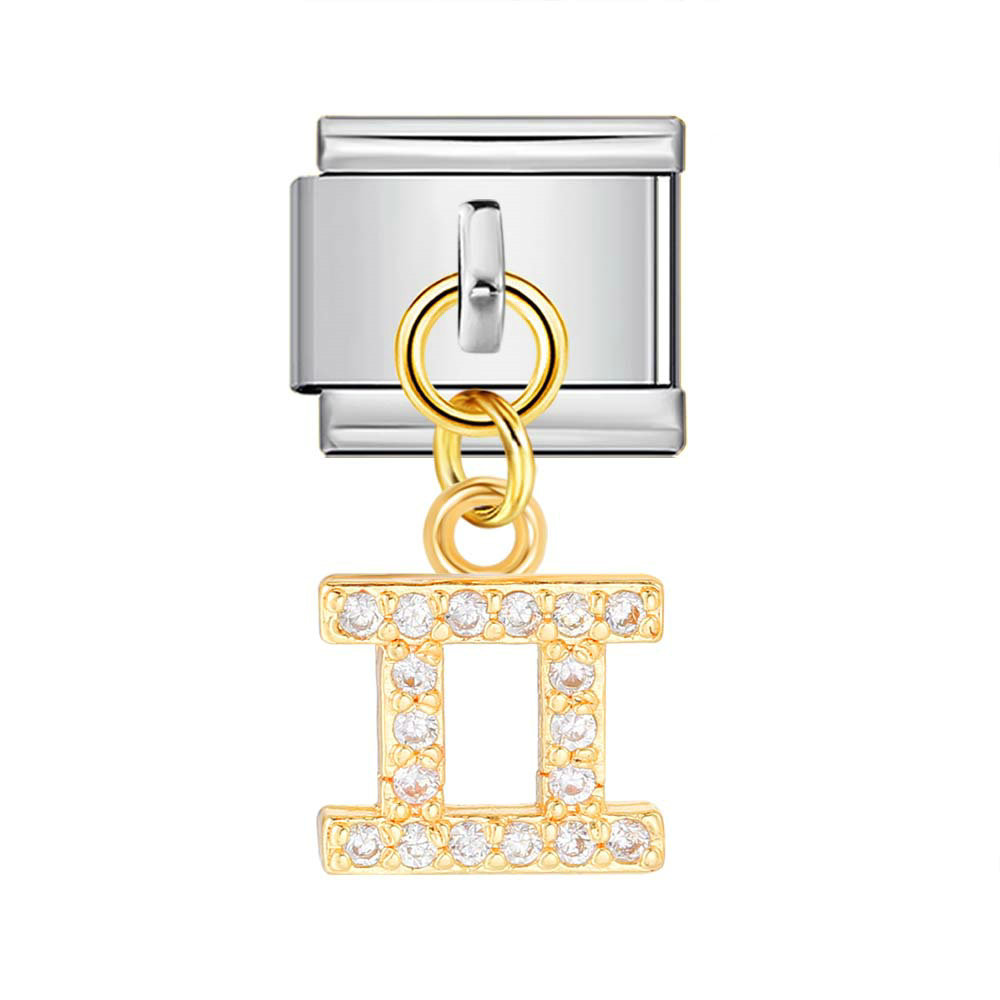12 Zodiac Signs Miniature Pendant Italian Modular Bracelet with Stainless Steel Zircon Hook DIY Elastic Bangle Accessories