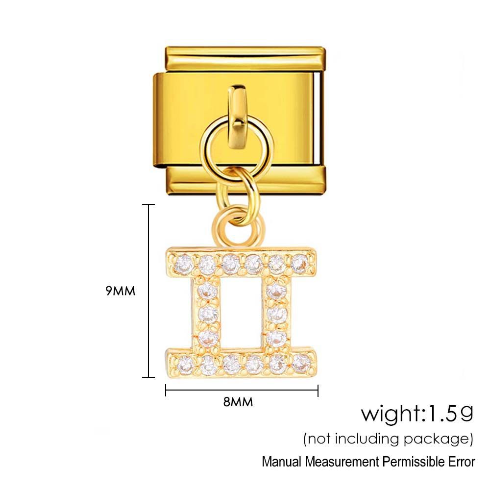 12 Zodiac Signs Miniature Pendant Italian Modular Bracelet with Stainless Steel Zircon Hook DIY Elastic Bangle Accessories