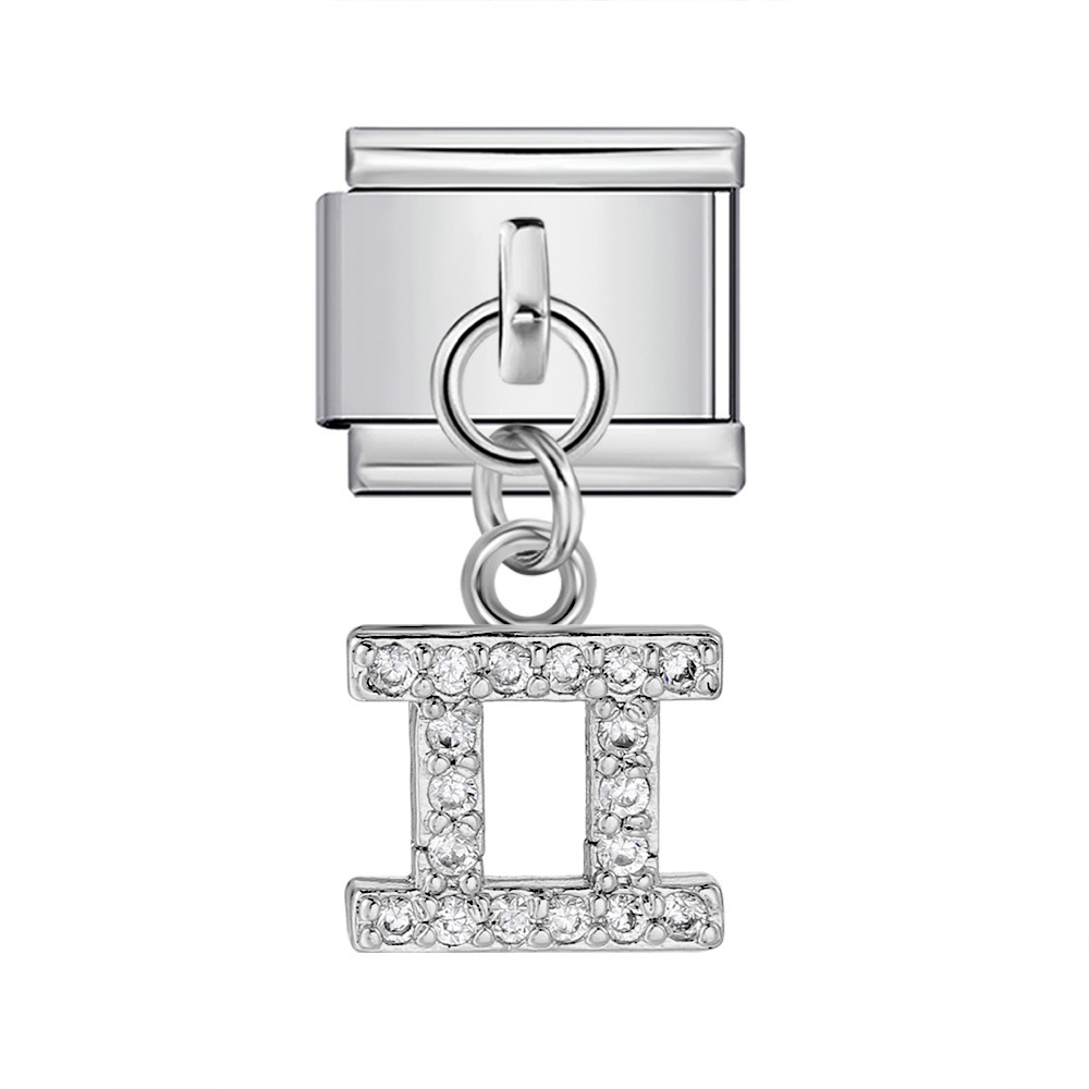 12 Zodiac Signs Miniature Pendant Italian Modular Bracelet with Stainless Steel Zircon Hook DIY Elastic Bangle Accessories