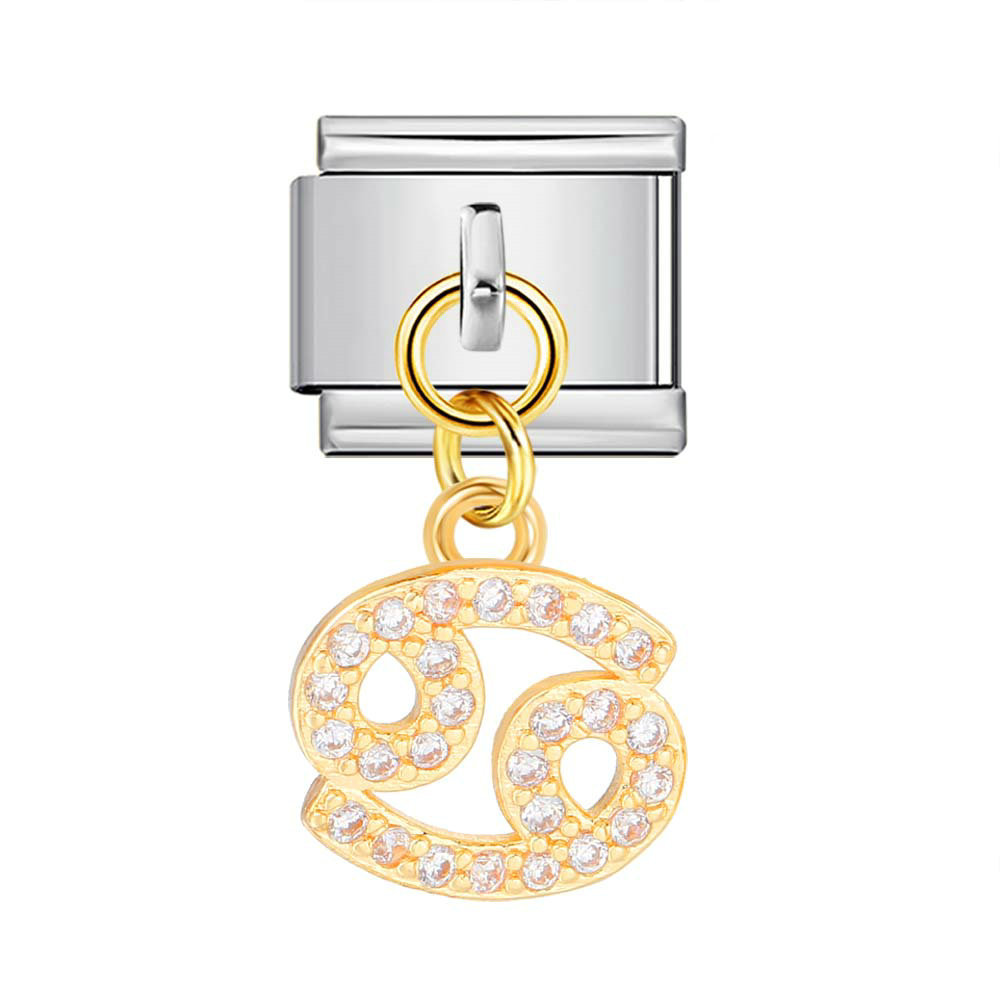 12 Zodiac Signs Miniature Pendant Italian Modular Bracelet with Stainless Steel Zircon Hook DIY Elastic Bangle Accessories