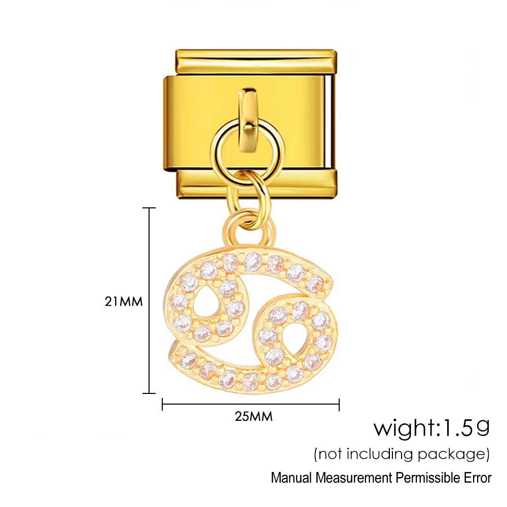12 Zodiac Signs Miniature Pendant Italian Modular Bracelet with Stainless Steel Zircon Hook DIY Elastic Bangle Accessories