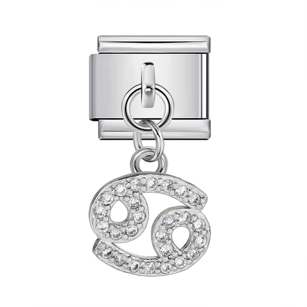 12 Zodiac Signs Miniature Pendant Italian Modular Bracelet with Stainless Steel Zircon Hook DIY Elastic Bangle Accessories