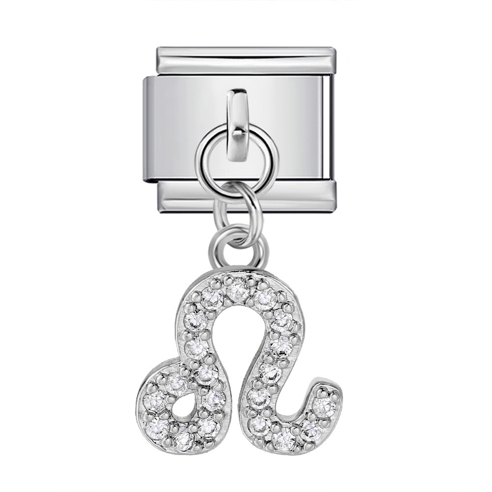 12 Zodiac Signs Miniature Pendant Italian Modular Bracelet with Stainless Steel Zircon Hook DIY Elastic Bangle Accessories