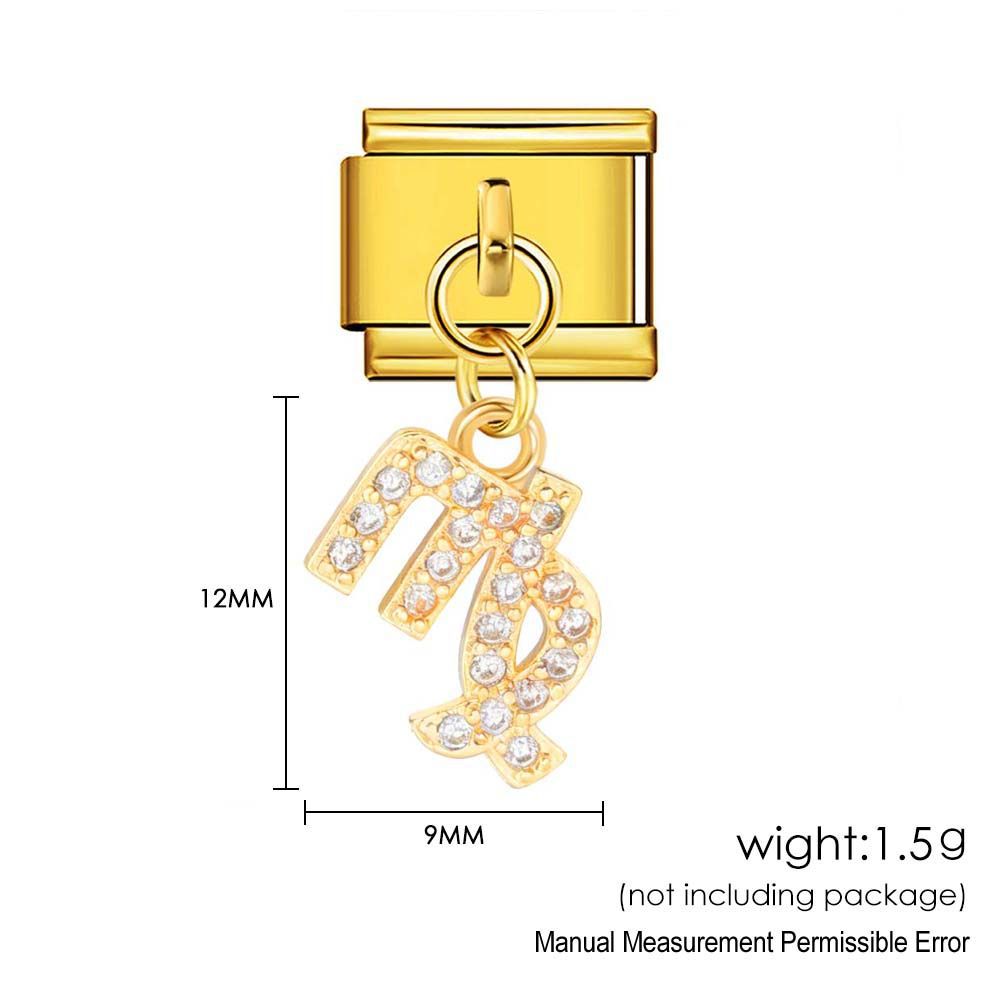 12 Zodiac Signs Miniature Pendant Italian Modular Bracelet with Stainless Steel Zircon Hook DIY Elastic Bangle Accessories
