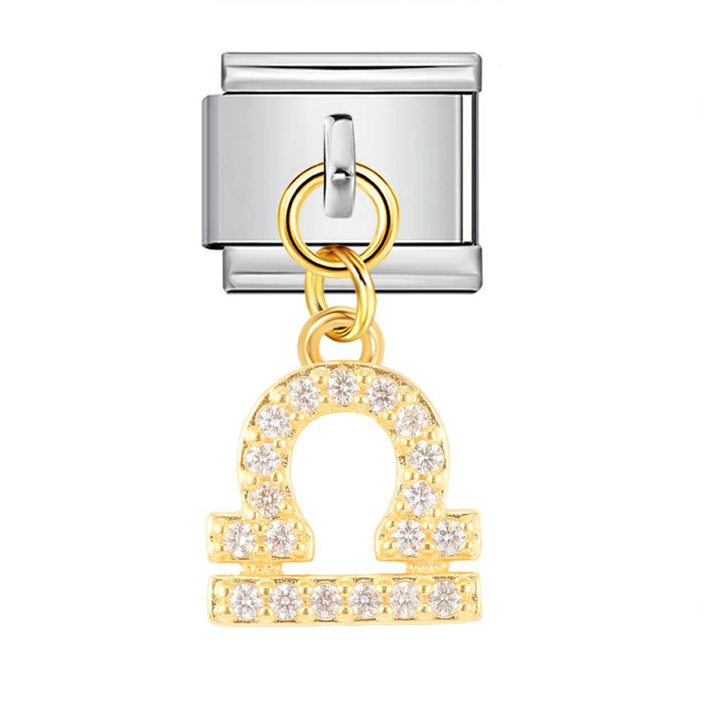 12 Zodiac Signs Miniature Pendant Italian Modular Bracelet with Stainless Steel Zircon Hook DIY Elastic Bangle Accessories