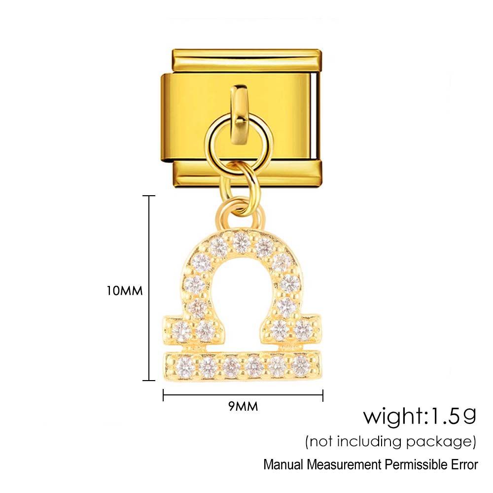 12 Zodiac Signs Miniature Pendant Italian Modular Bracelet with Stainless Steel Zircon Hook DIY Elastic Bangle Accessories