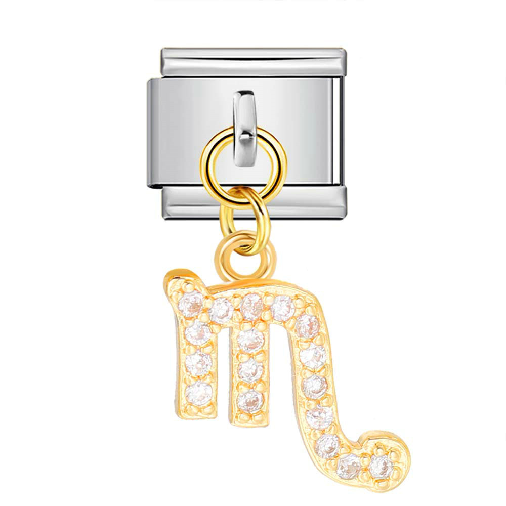 12 Zodiac Signs Miniature Pendant Italian Modular Bracelet with Stainless Steel Zircon Hook DIY Elastic Bangle Accessories
