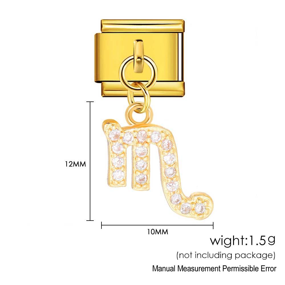 12 Zodiac Signs Miniature Pendant Italian Modular Bracelet with Stainless Steel Zircon Hook DIY Elastic Bangle Accessories
