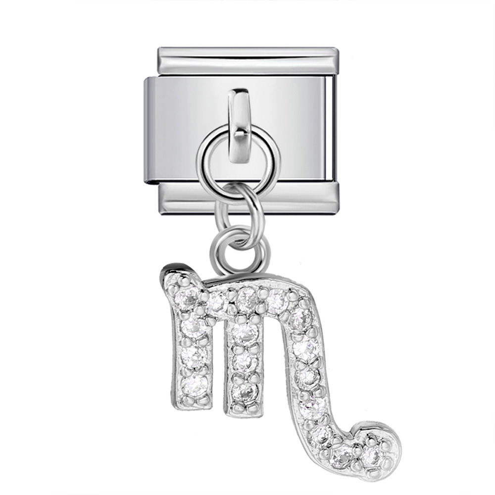 12 Zodiac Signs Miniature Pendant Italian Modular Bracelet with Stainless Steel Zircon Hook DIY Elastic Bangle Accessories