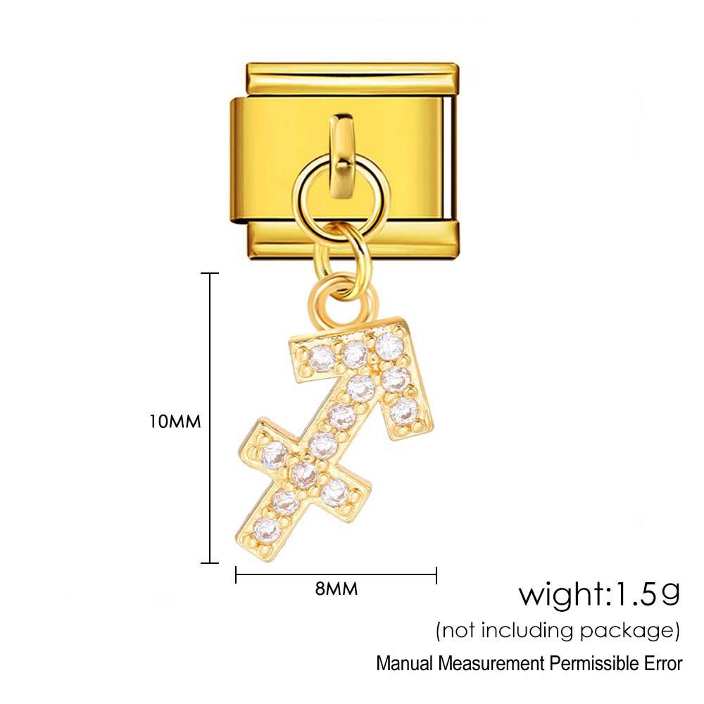 12 Zodiac Signs Miniature Pendant Italian Modular Bracelet with Stainless Steel Zircon Hook DIY Elastic Bangle Accessories