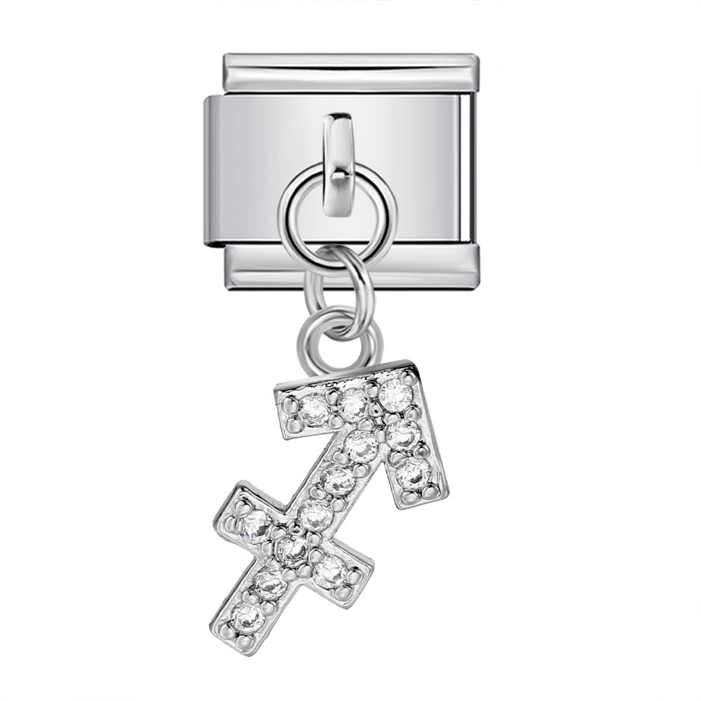 12 Zodiac Signs Miniature Pendant Italian Modular Bracelet with Stainless Steel Zircon Hook DIY Elastic Bangle Accessories