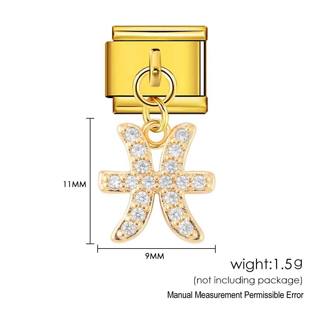 12 Zodiac Signs Miniature Pendant Italian Modular Bracelet with Stainless Steel Zircon Hook DIY Elastic Bangle Accessories