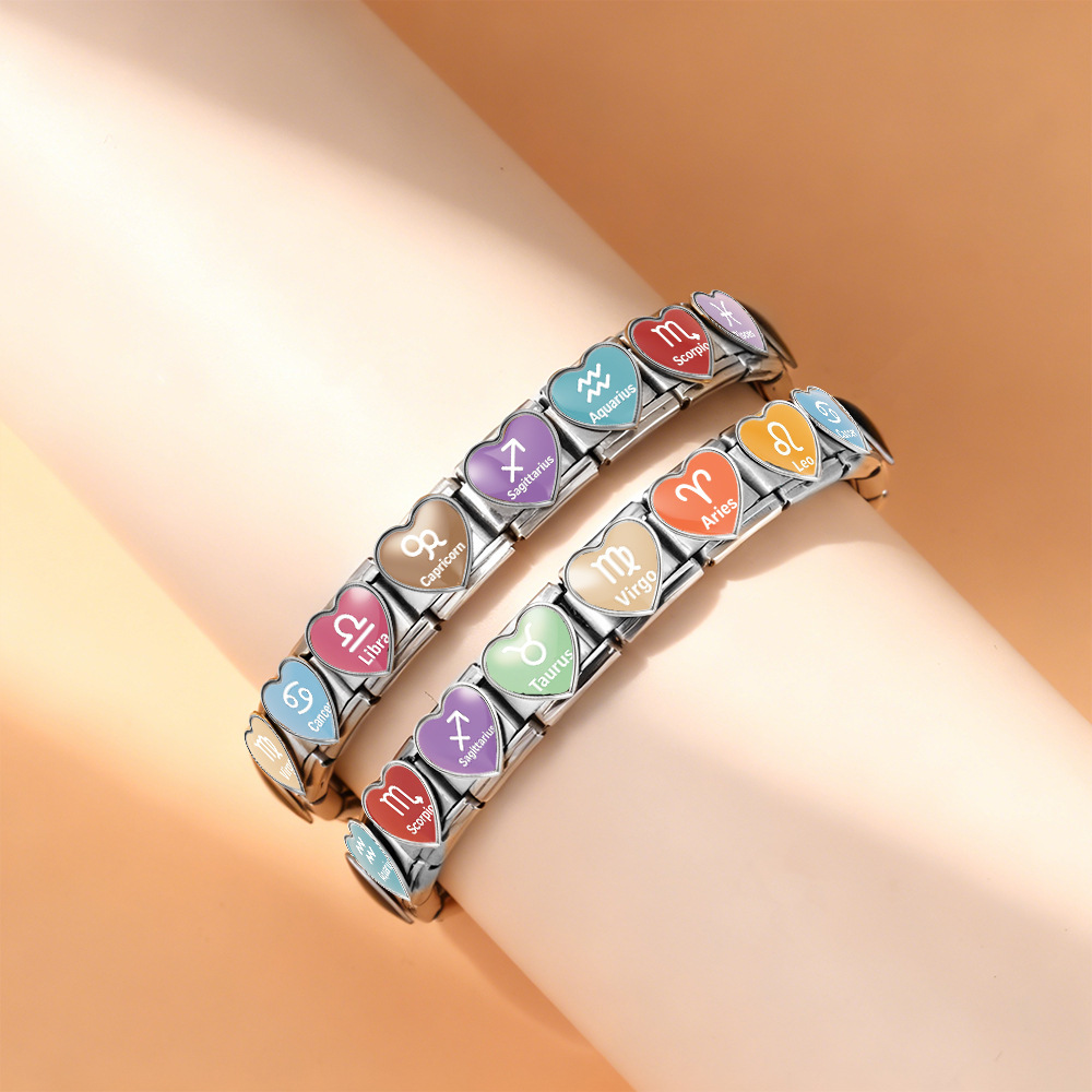 Heart-shaped 12 constellation handmade modular accessories Italian spliced bracelet stainless steel DIY watch strap chain