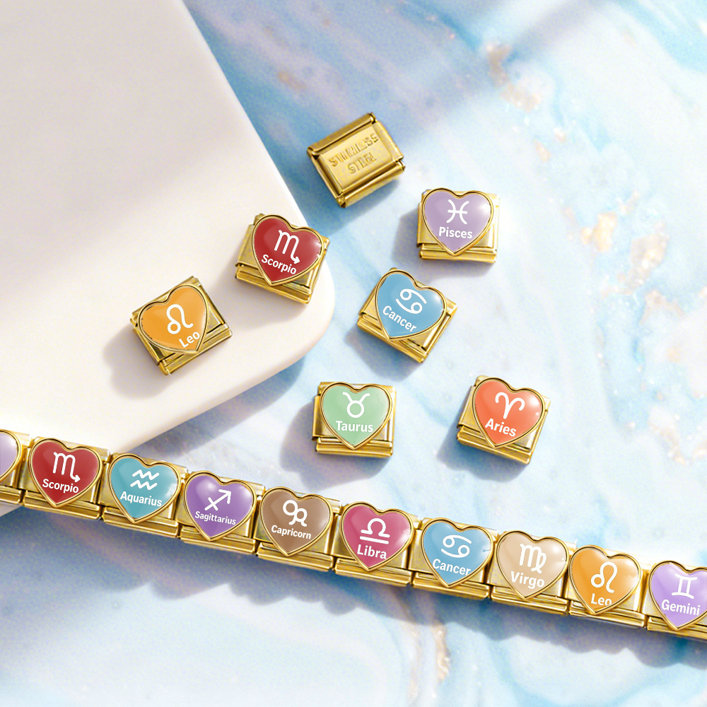 Heart-shaped 12 constellation handmade modular accessories Italian spliced bracelet stainless steel DIY watch strap chain