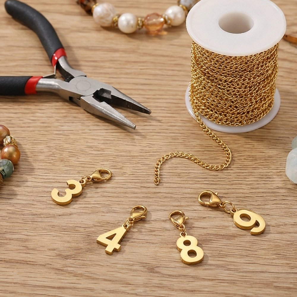 Lobster Clasp Birthday Number Age Jewelry Pendant DIY Handmade Combination Gold Bracelet Necklace Shoe Charm