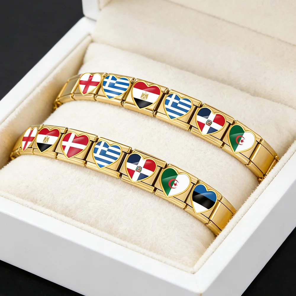 Golden Flag Series Italian Modular Bracelet Stainless Steel DIY Elastic Detachable Interlocking Bracelet Jewelry