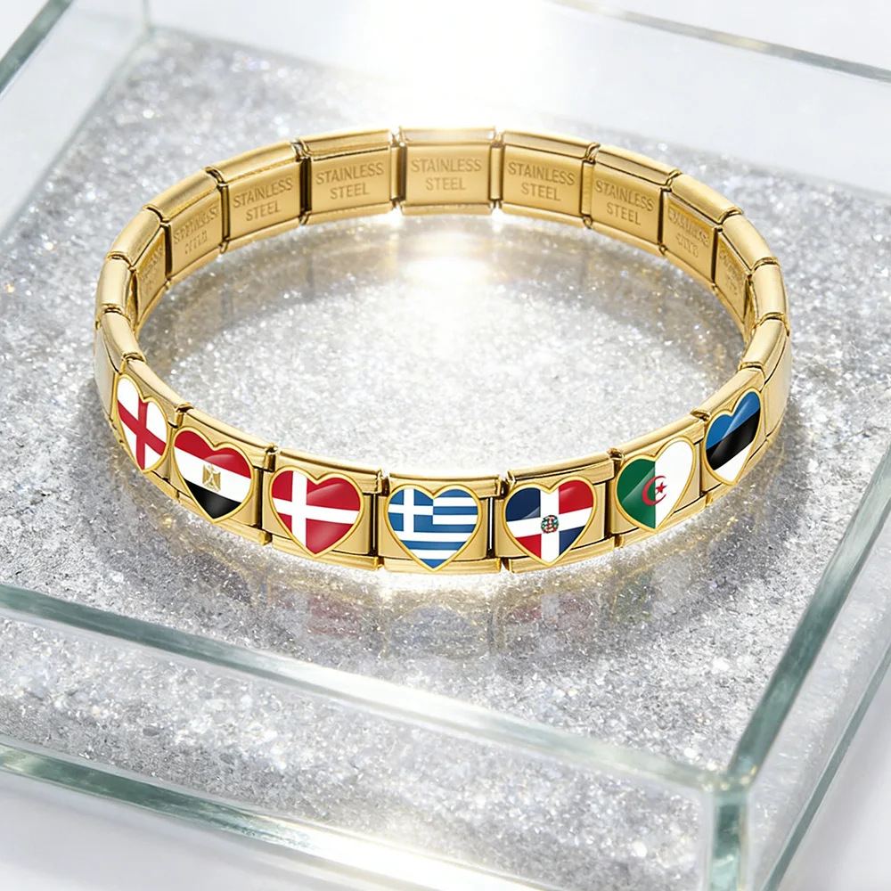 Golden Flag Series Italian Modular Bracelet Stainless Steel DIY Elastic Detachable Interlocking Bracelet Jewelry