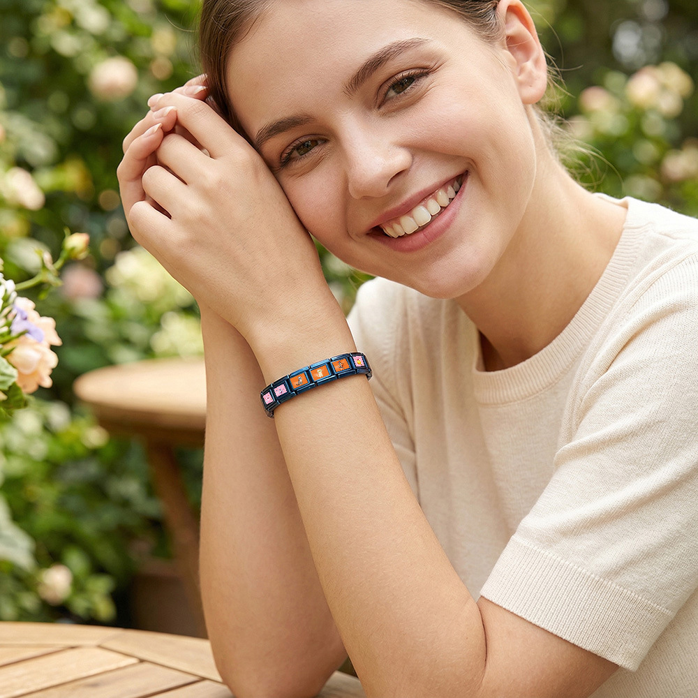 Personalized Italian modular bracelet, rectangular stainless steel wide modular bracelet, DIY jewelry.