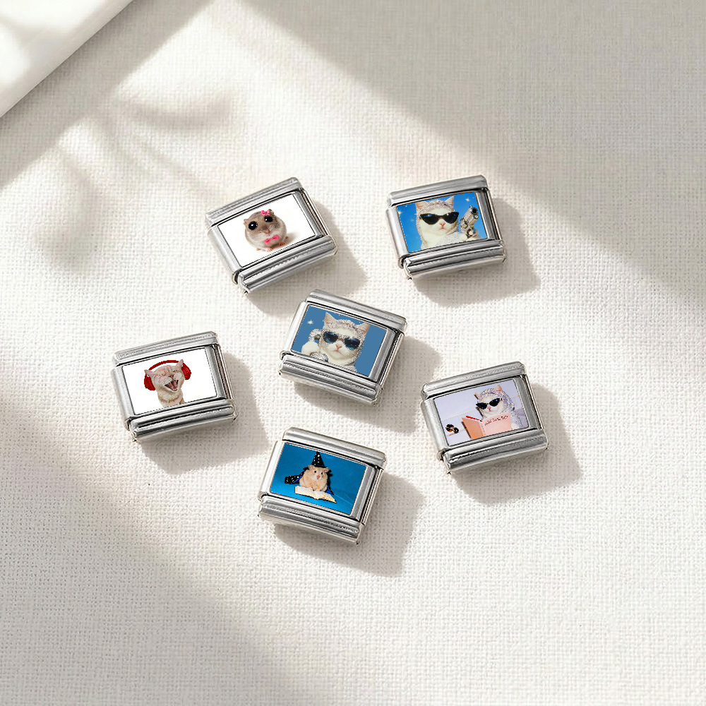Personalized Italian modular bracelet, rectangular stainless steel wide modular bracelet, DIY jewelry.