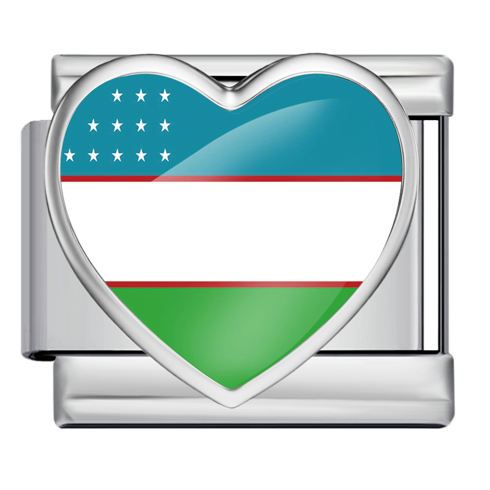 Heart-shaped national flag pattern handmade DIY modular stainless steel Italian elastic bracelet watch strap chain accessories