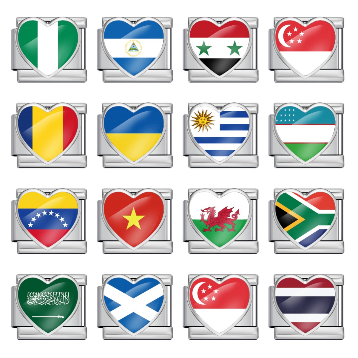 Heart-shaped national flag pattern handmade DIY modular stainless steel Italian elastic bracelet watch strap chain accessories
