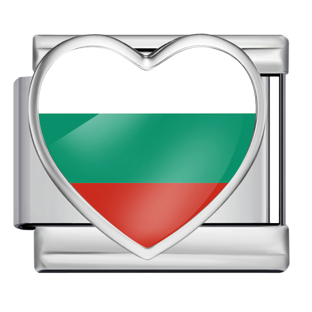 DIY Italian-style patchwork bracelet with heart-shaped flag and flag design, stainless steel watch strap and chain accessories.