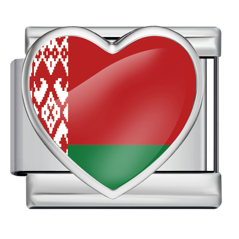 DIY Italian-style patchwork bracelet with heart-shaped flag and flag design, stainless steel watch strap and chain accessories.