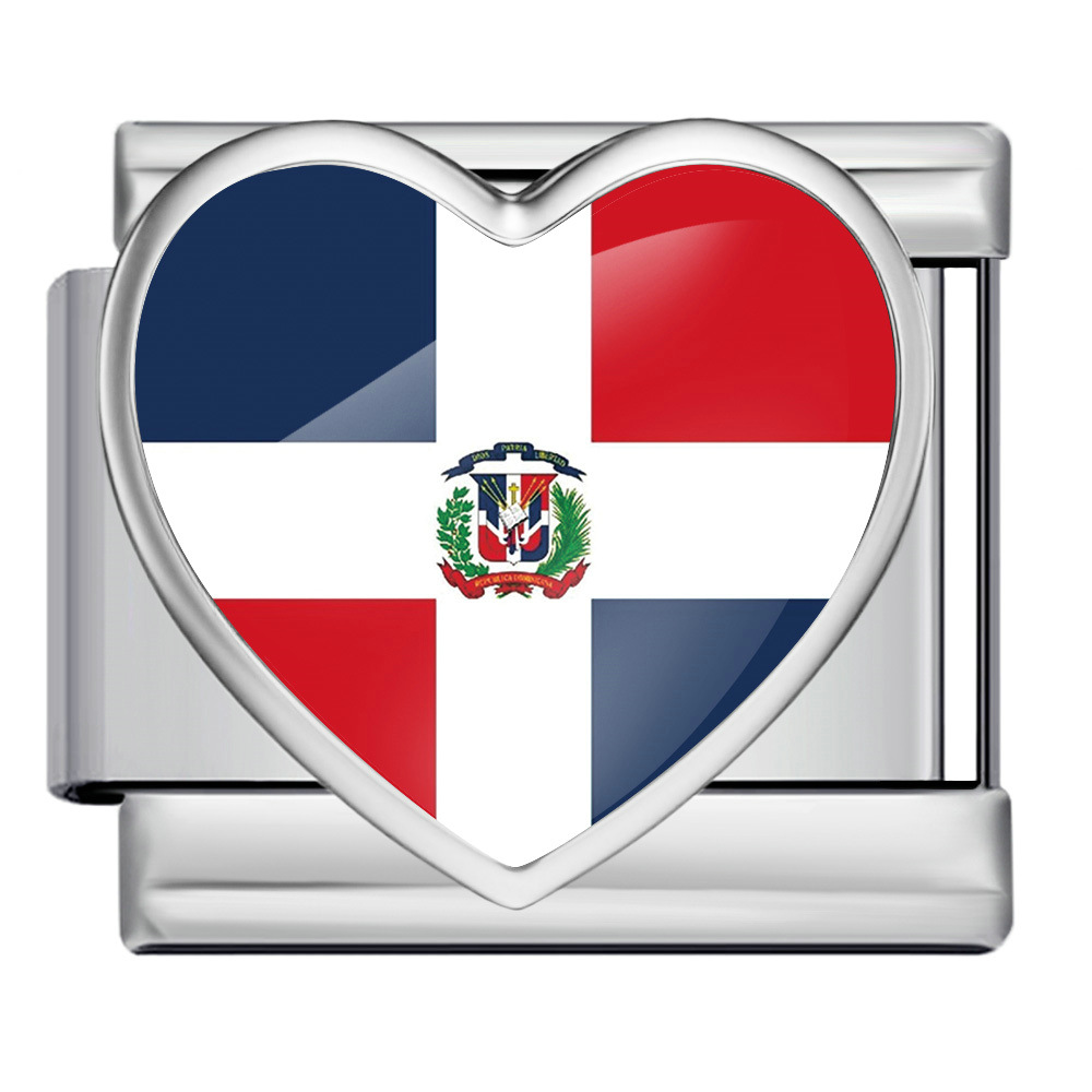 DIY Italian-style patchwork bracelet with heart-shaped flag and flag design, stainless steel watch strap and chain accessories.