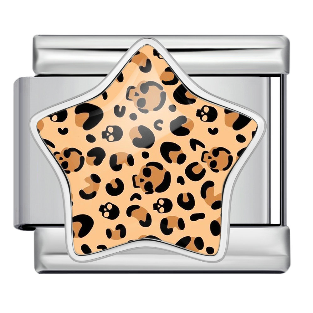 Leopard print five-pointed star Italian modular bracelet, stainless steel DIY detachable elastic bracelet, gift.