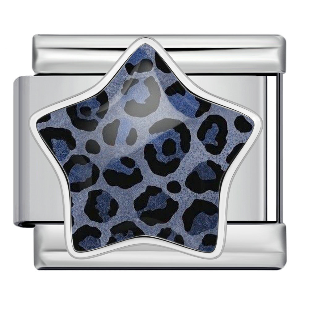Leopard print five-pointed star Italian modular bracelet, stainless steel DIY detachable elastic bracelet, gift.