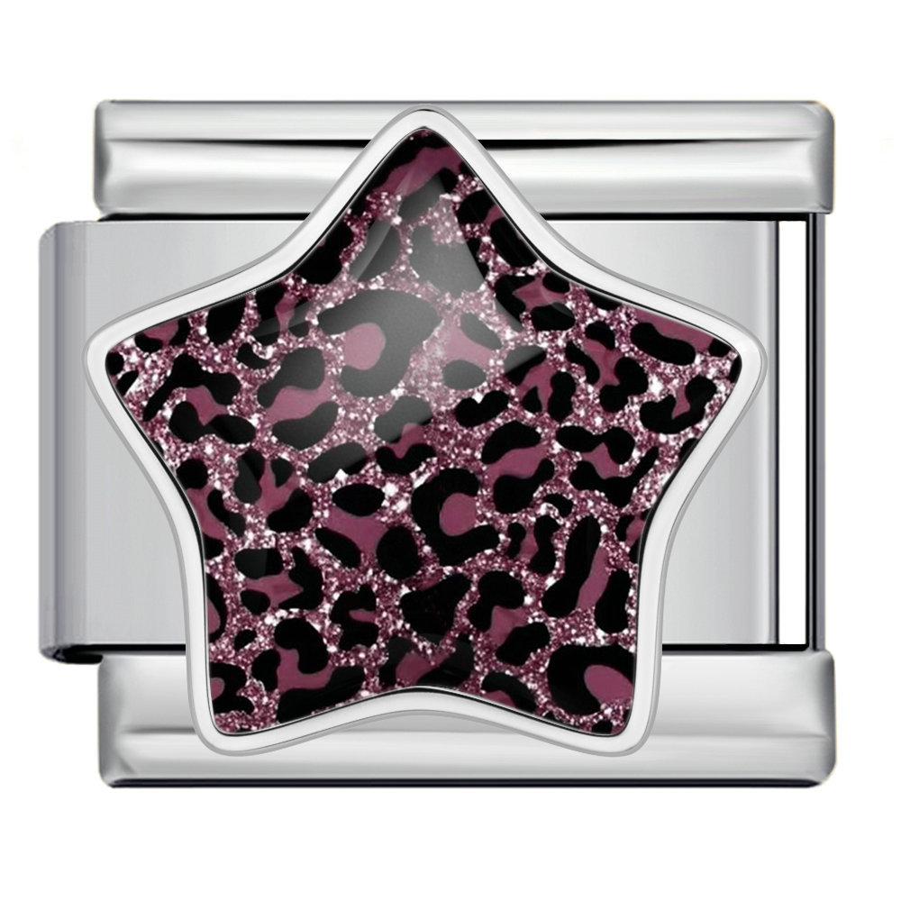 Leopard print five-pointed star Italian modular bracelet, stainless steel DIY detachable elastic bracelet, gift.