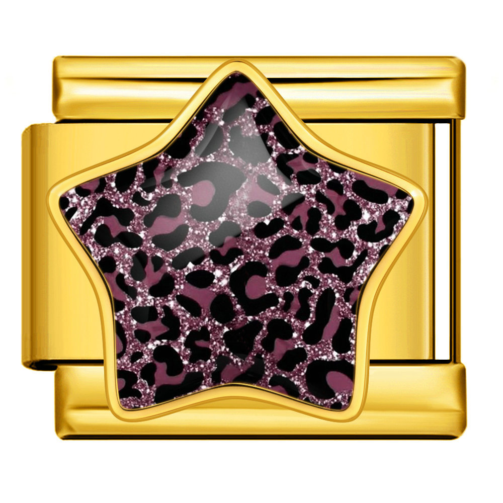 Leopard print five-pointed star Italian modular bracelet, stainless steel DIY detachable elastic bracelet, gift.