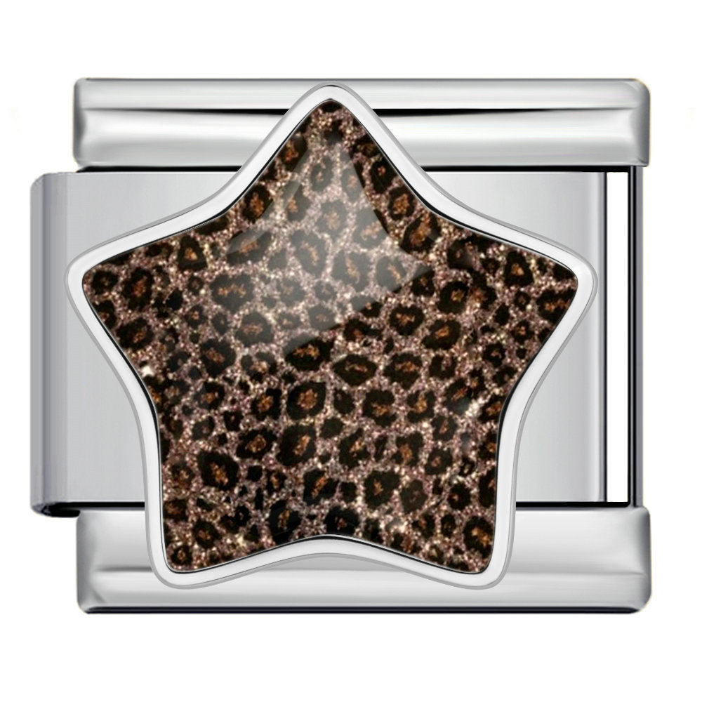 Leopard print five-pointed star Italian modular bracelet, stainless steel DIY detachable elastic bracelet, gift.