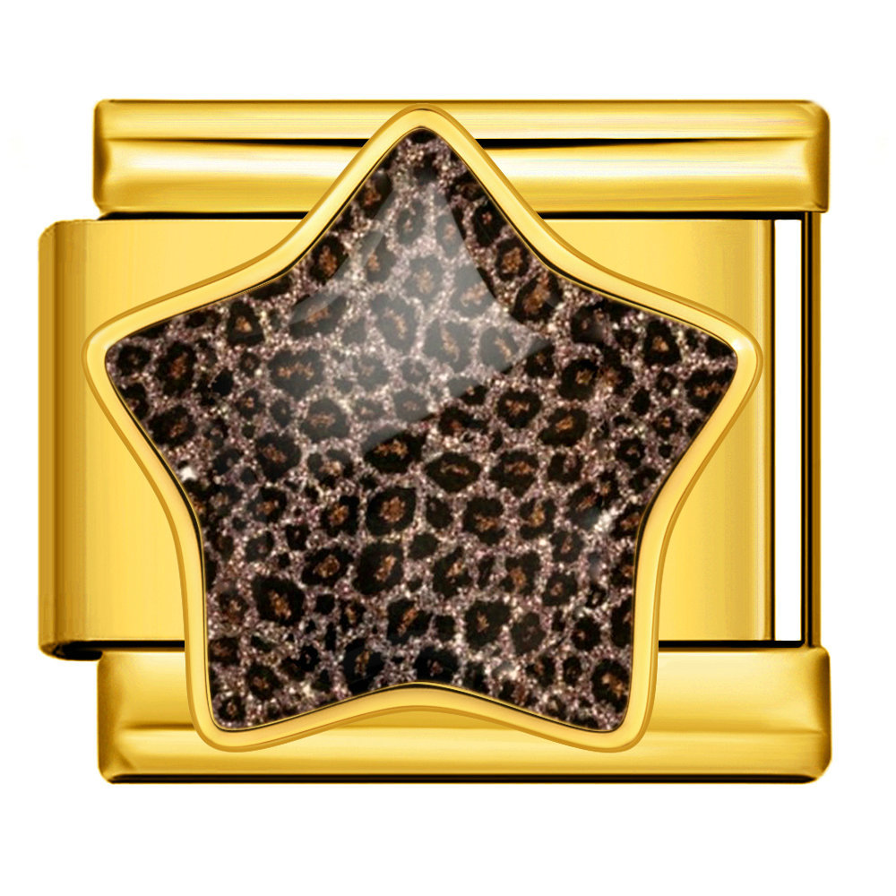Leopard print five-pointed star Italian modular bracelet, stainless steel DIY detachable elastic bracelet, gift.