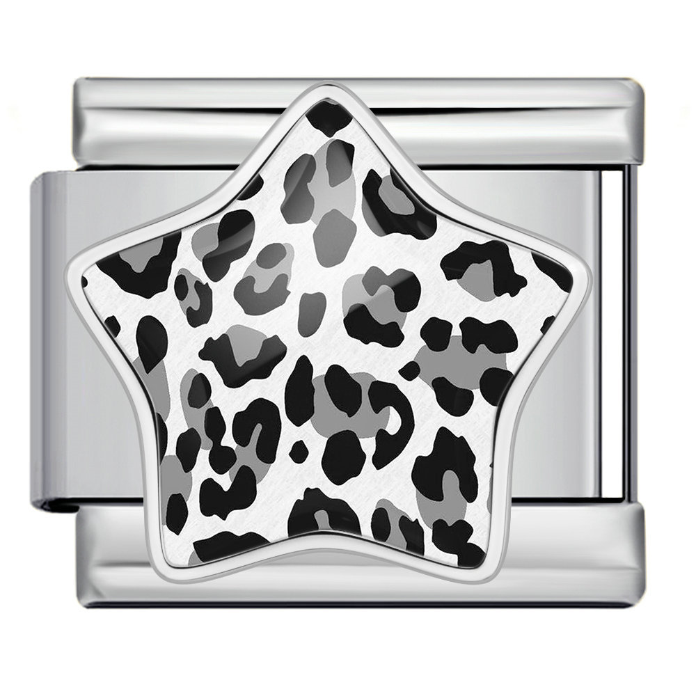 Leopard print five-pointed star Italian modular bracelet, stainless steel DIY detachable elastic bracelet, gift.