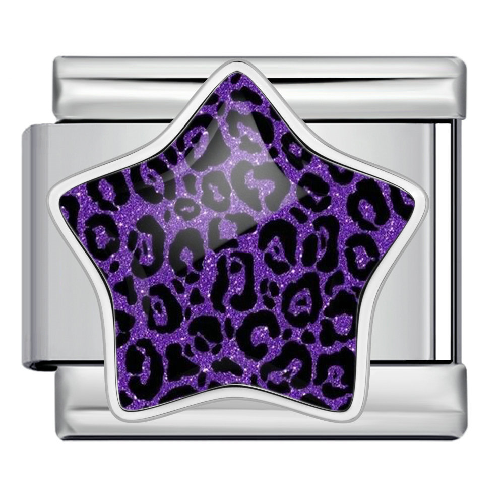 Leopard print five-pointed star Italian modular bracelet, stainless steel DIY detachable elastic bracelet, gift.