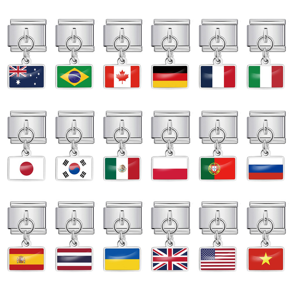 World Flag Theme Pendant Italian Modular Bracelet Stainless Steel DIY Free Assembly Accessories