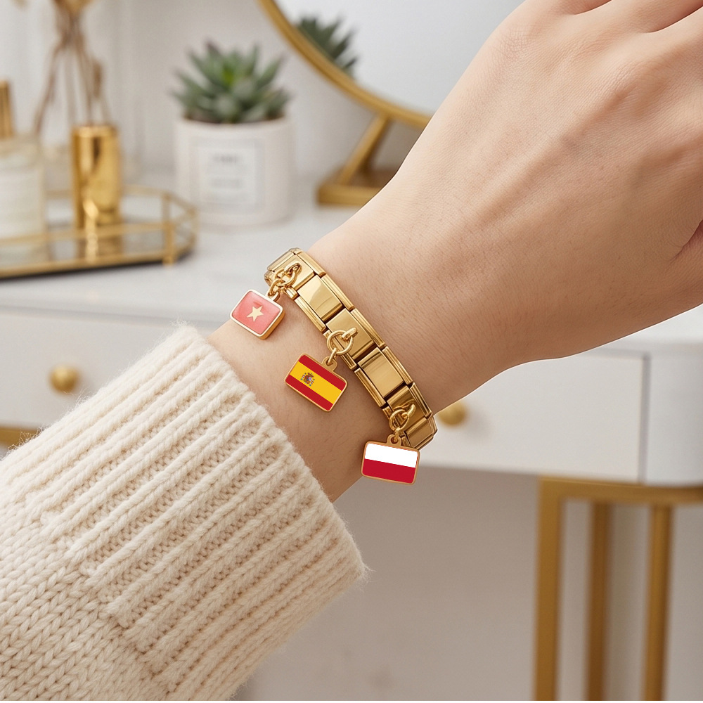 World Flag Theme Pendant Italian Modular Bracelet Stainless Steel DIY Free Assembly Accessories