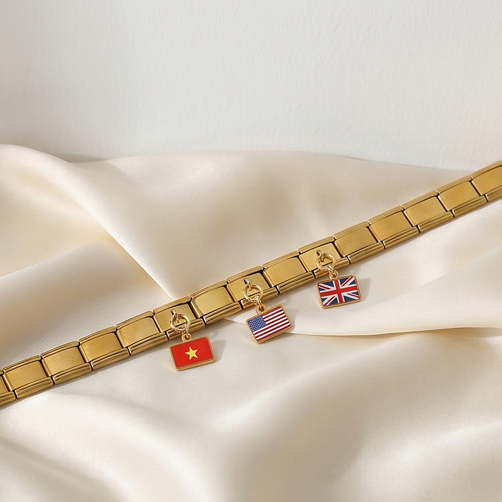 World Flag Theme Pendant Italian Modular Bracelet Stainless Steel DIY Free Assembly Accessories