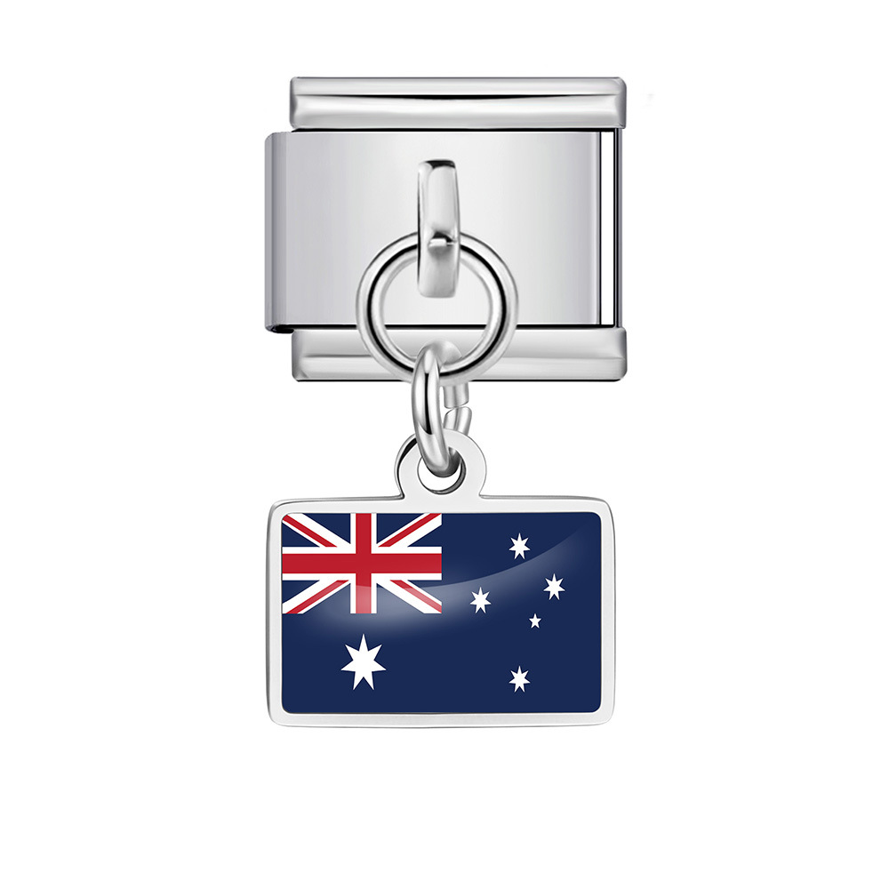 World Flag Theme Pendant Italian Modular Bracelet Stainless Steel DIY Free Assembly Accessories
