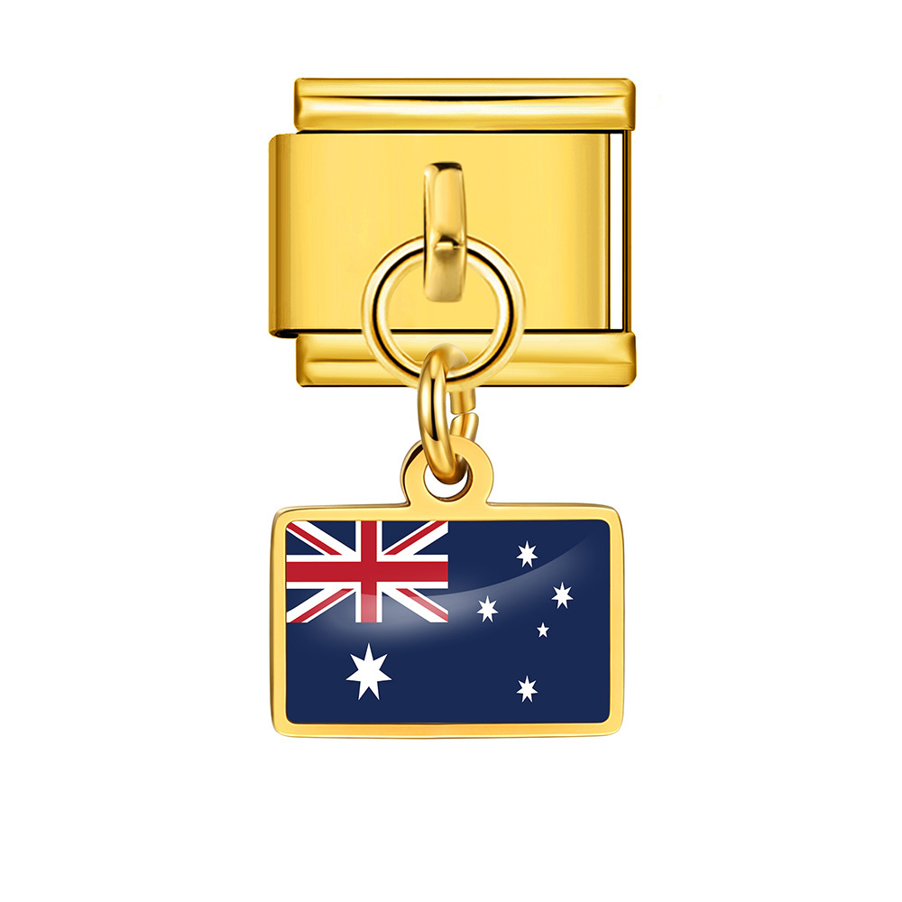 World Flag Theme Pendant Italian Modular Bracelet Stainless Steel DIY Free Assembly Accessories