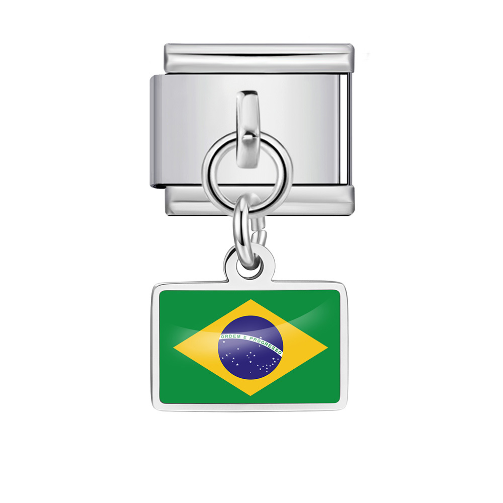 World Flag Theme Pendant Italian Modular Bracelet Stainless Steel DIY Free Assembly Accessories