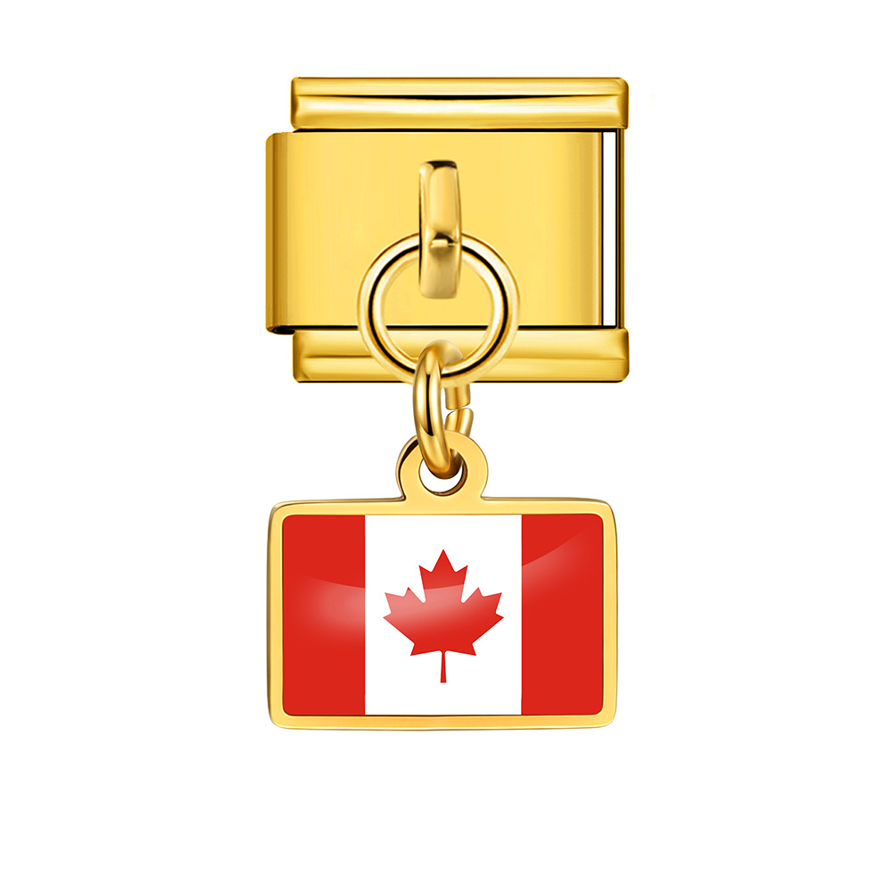 World Flag Theme Pendant Italian Modular Bracelet Stainless Steel DIY Free Assembly Accessories